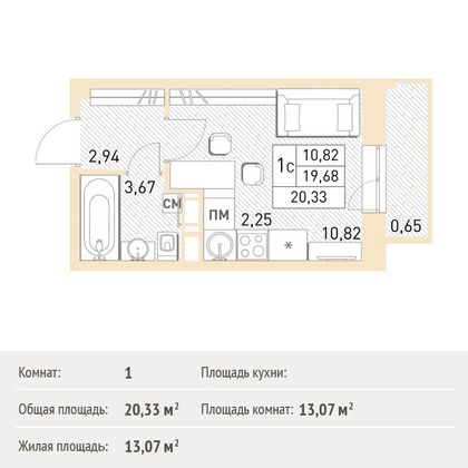 Продажа квартиры-студии 20,3 м², 13/17 этаж