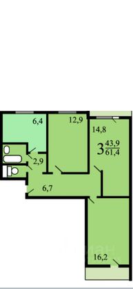 Продажа 2 комнат, 44 м², 1/12 этаж