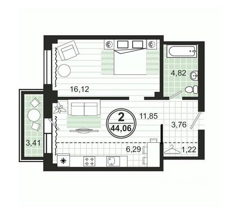 Продажа 1-комнатной квартиры 45,3 м², 6/25 этаж