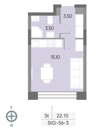 Продажа квартиры-студии 22,1 м², 3/30 этаж