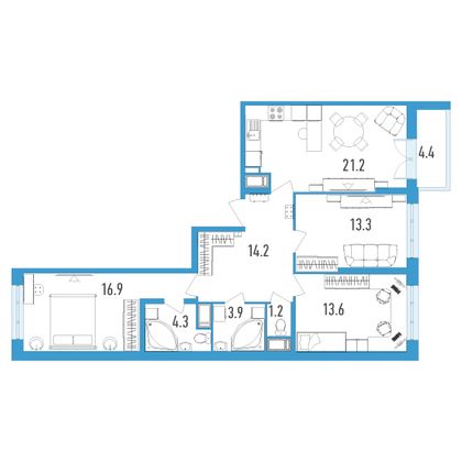 Продажа 3-комнатной квартиры 90,8 м², 9/18 этаж