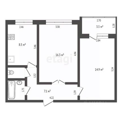 Продажа 2-комнатной квартиры 50,9 м², 2/5 этаж