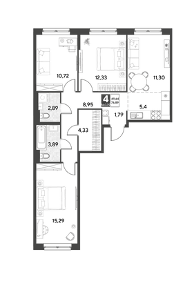 Продажа 4-комнатной квартиры 76,9 м², 20/25 этаж