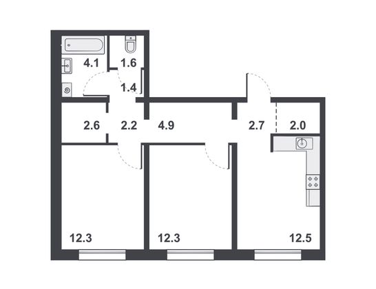 Продажа 2-комнатной квартиры 58,6 м², 1/14 этаж