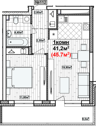 Продажа 1-комнатной квартиры 45,7 м², 11/19 этаж