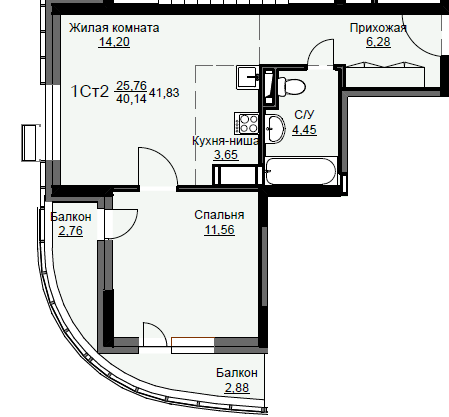 Продажа 1-комнатной квартиры 41,8 м², 15/17 этаж