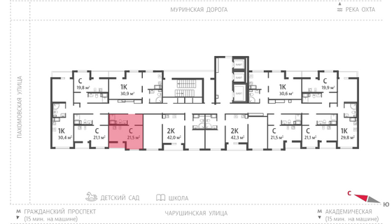 21,5 м², студия, 6/24 этаж