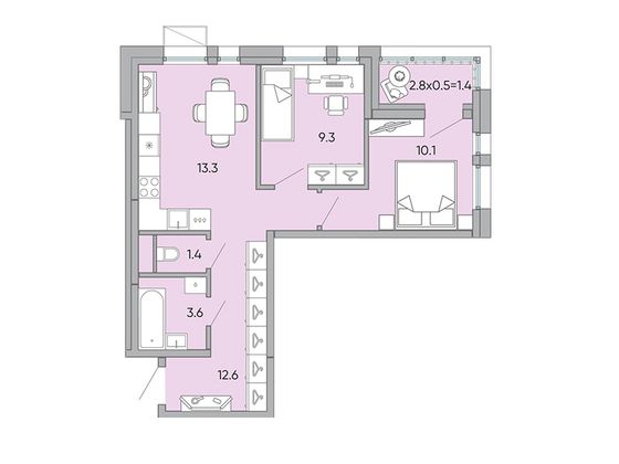 51,7 м², 2-комн. квартира, 4/18 этаж