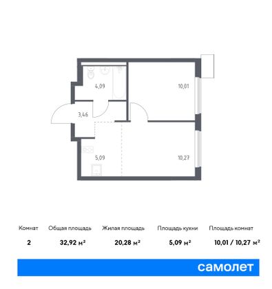 32,9 м², 1-комн. квартира, 9/11 этаж