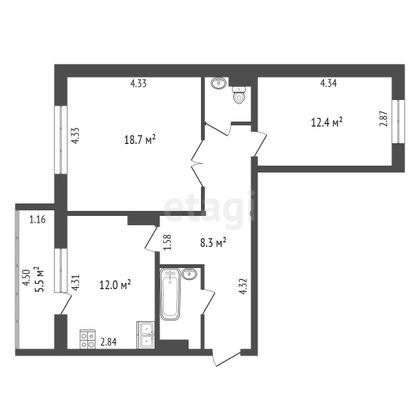 Продажа 2-комнатной квартиры 61 м², 6/10 этаж