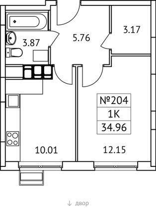 35 м², 1-комн. квартира, 13/17 этаж