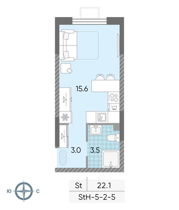 22,1 м², студия, 4/24 этаж