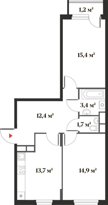 62,7 м², 2-комн. квартира, 3/6 этаж
