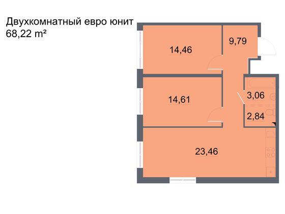 Продажа 2-комнатной квартиры 68,2 м², 2/24 этаж