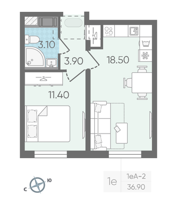 Продажа 1-комнатной квартиры 36,9 м², 18/25 этаж