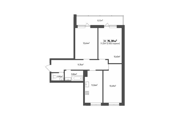 Продажа 3-комнатной квартиры 75,4 м², 1/10 этаж