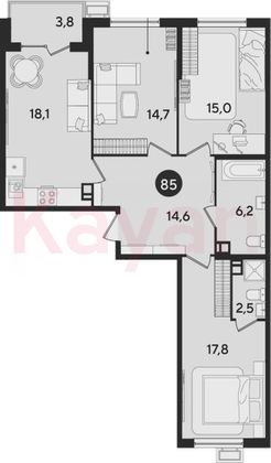 Продажа 4-комнатной квартиры 88,9 м², 3/9 этаж