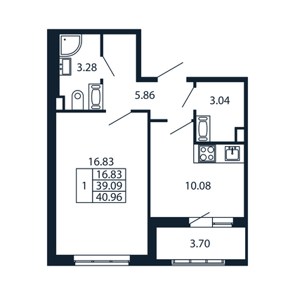 38,4 м², 1-комн. квартира, 13/13 этаж