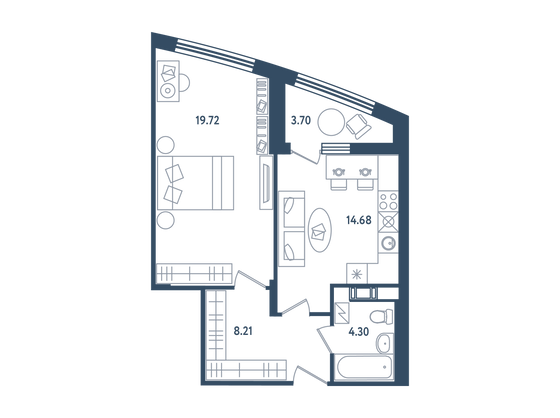 48,8 м², 1-комн. квартира, 5/6 этаж