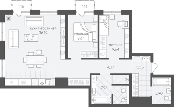 79,5 м², 2-комн. квартира, 4/24 этаж