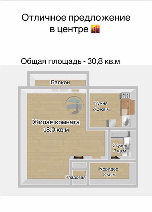 Продажа 1-комнатной квартиры 30,8 м², 5/5 этаж