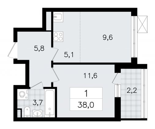 38 м², 2-комн. квартира, 8/12 этаж