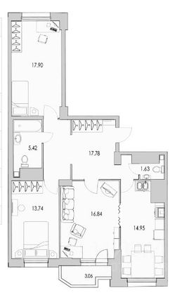 Продажа 3-комнатной квартиры 89,6 м², 11/22 этаж