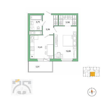 44,6 м², 1-комн. квартира, 8/8 этаж