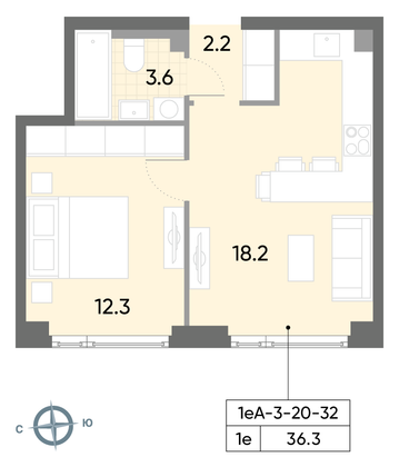 Продажа 1-комнатной квартиры 36,3 м², 31/52 этаж