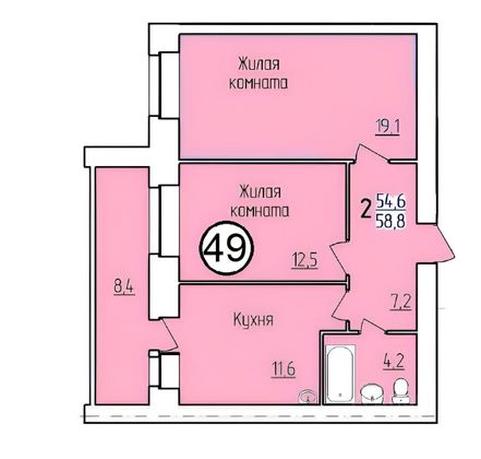 Продажа 2-комнатной квартиры 58,8 м², 9/10 этаж