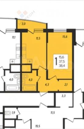 Продажа 1-комнатной квартиры 37,8 м², 3/16 этаж