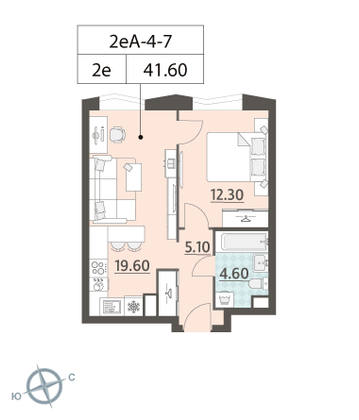 Продажа 1-комнатной квартиры 41,6 м², 7/16 этаж