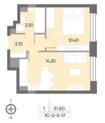 Продажа 1-комнатной квартиры 31,8 м², 12/30 этаж