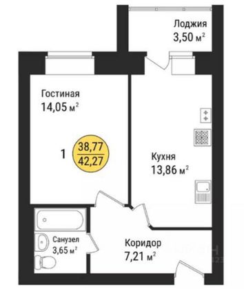 Продажа 1-комнатной квартиры 40 м², 6/9 этаж