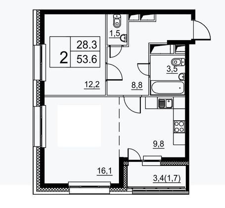Продажа 2-комнатной квартиры 54 м², 24/24 этаж