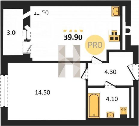 Продажа 1-комнатной квартиры 39,9 м², 23/25 этаж