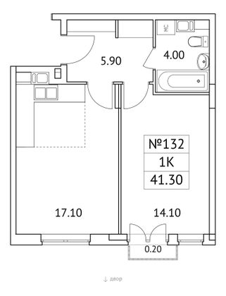 41,3 м², 1-комн. квартира, 7/11 этаж