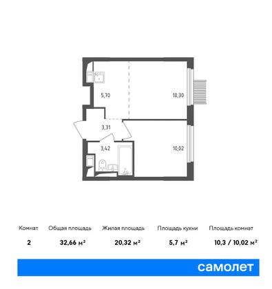 Продажа 2-комнатной квартиры 32,7 м², 14/14 этаж
