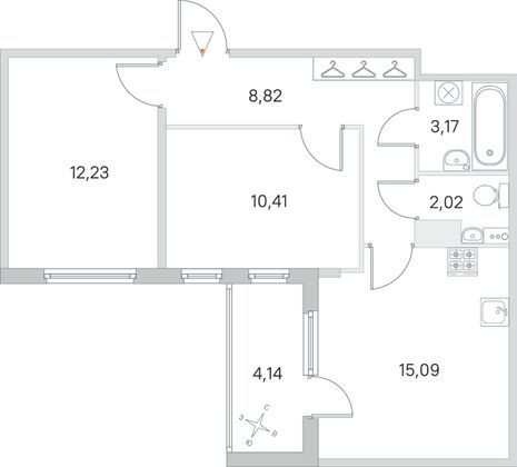 Продажа 2-комнатной квартиры 53,8 м², 3/4 этаж