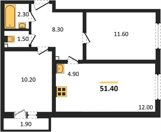 Продажа 2-комнатной квартиры 51,4 м², 2/8 этаж