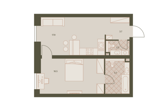 47,1 м², 2-комн. квартира, 35/42 этаж