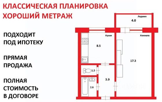 Продажа 1-комнатной квартиры 37,6 м², 1/10 этаж