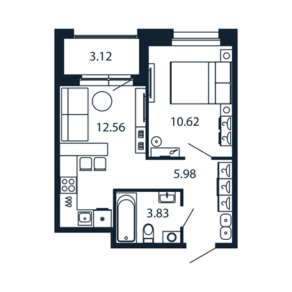 Продажа 1-комнатной квартиры 34,5 м², 5/12 этаж