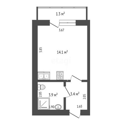 Продажа квартиры-студии 21,3 м², 4/5 этаж