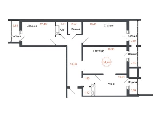 Продажа 3-комнатной квартиры 84,5 м², 10 этаж