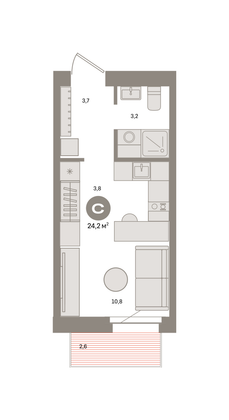 Продажа квартиры-студии 24,2 м², 2/7 этаж