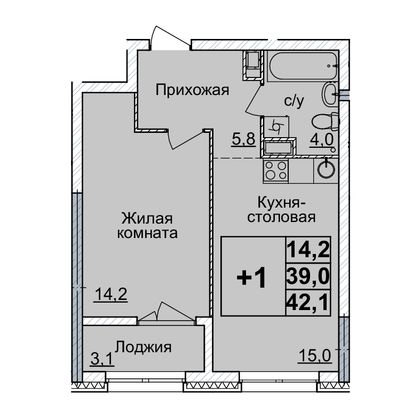 Продажа 1-комнатной квартиры 42 м², 14/24 этаж