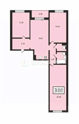 Продажа 3-комнатной квартиры 82,8 м², 4/13 этаж