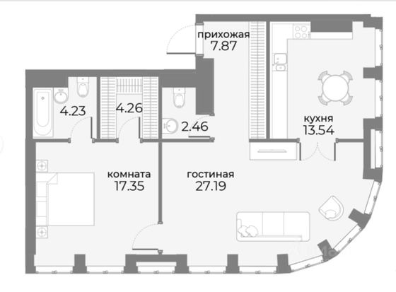 Продажа 2-комнатной квартиры 80,5 м², 4/20 этаж