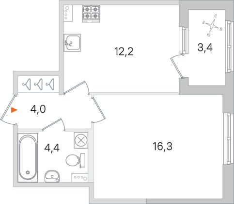 Продажа 1-комнатной квартиры 38,6 м², 1/4 этаж